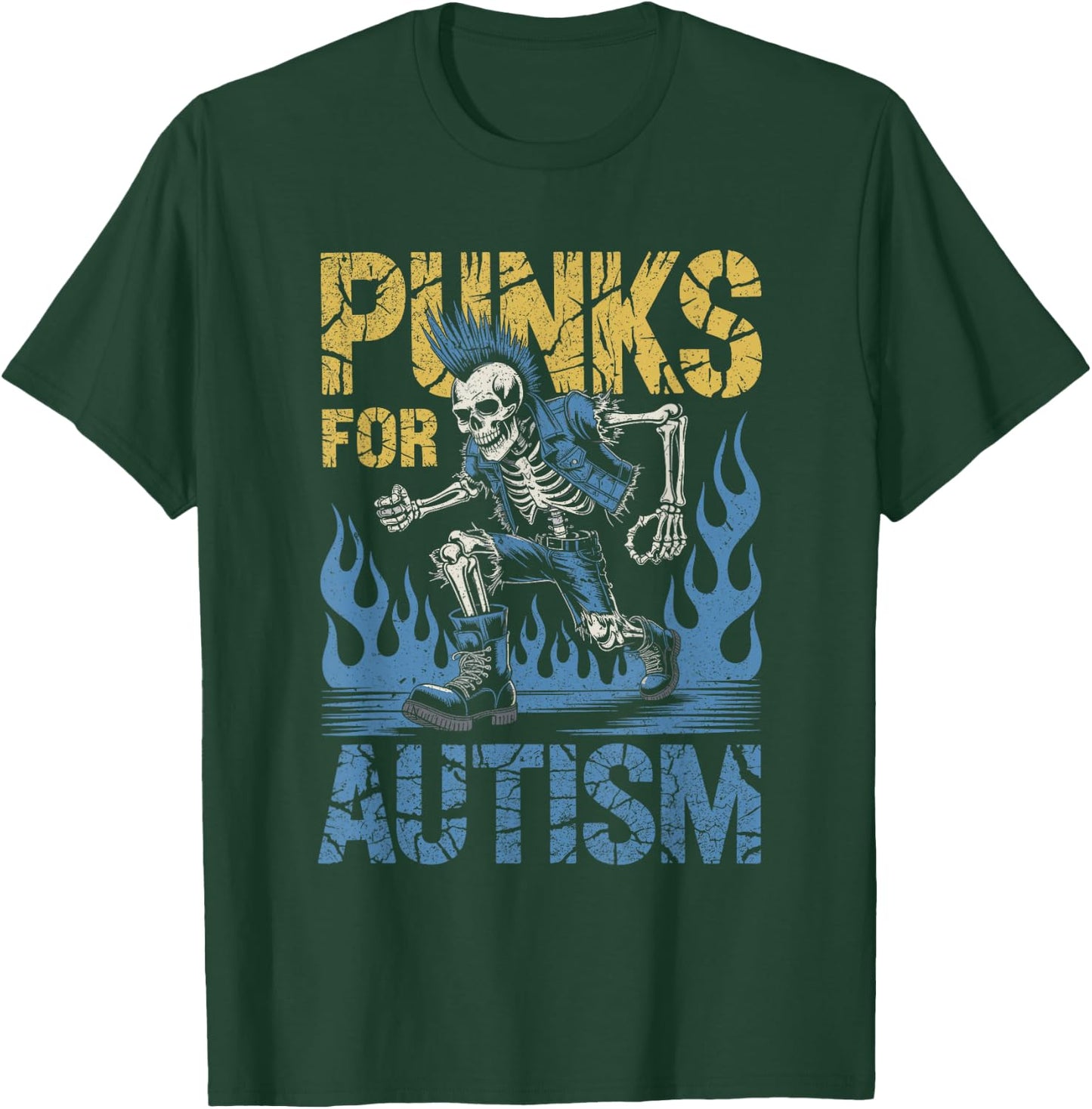 Punks for Autism Skeleton Mohawk Boots Sensibilisation aux Flammes T-Shirt - T-Shirt | Forest
