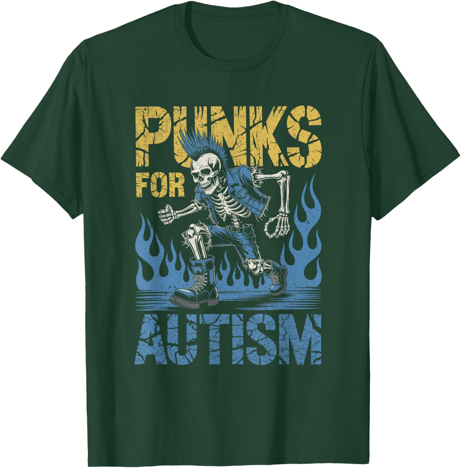 Punks for Autism Skeleton Mohawk Boots Sensibilisation aux Flammes T-Shirt - T-Shirt | Forest