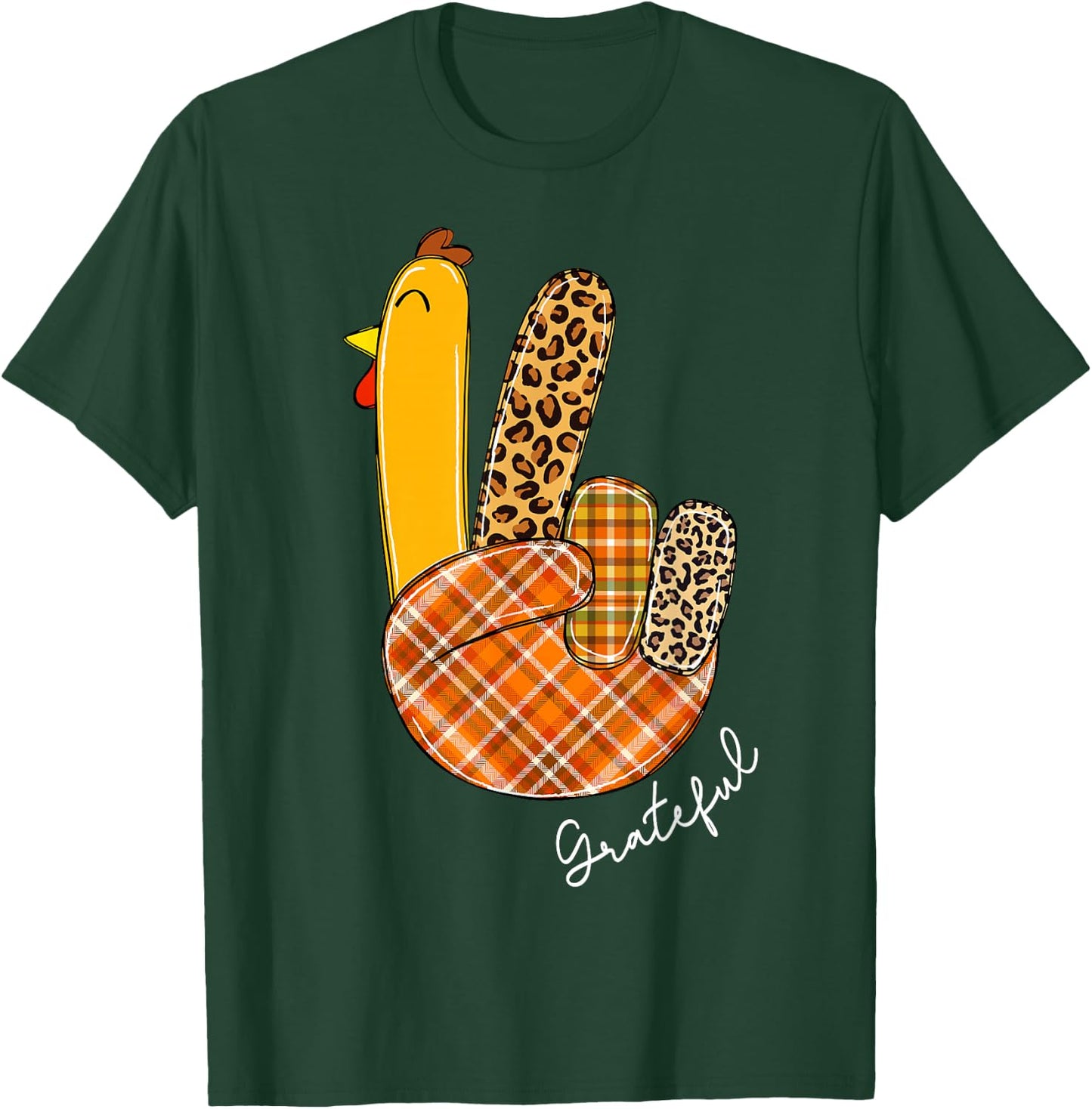 Peace Sign Turkey Hand Cool Thanksgiving Hippie Men Women T-Shirt - T-Shirt | Forest