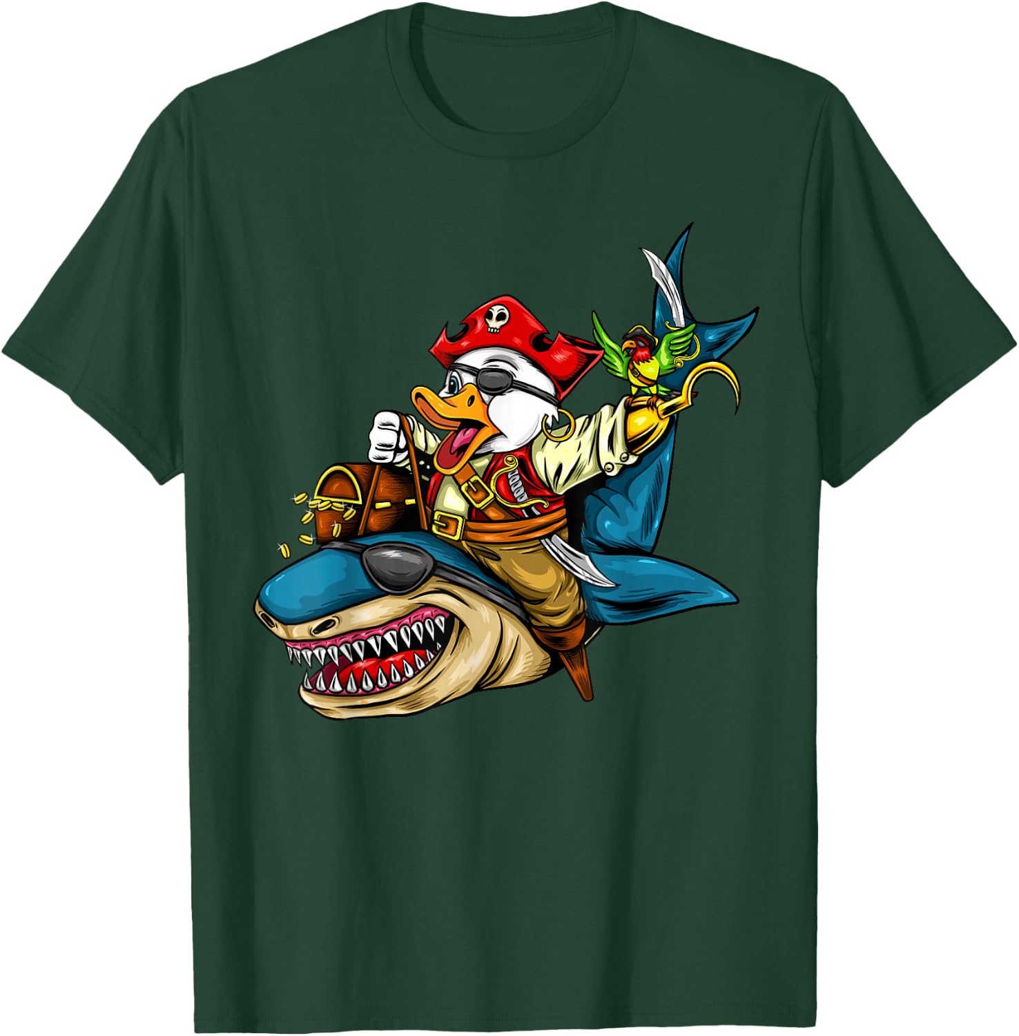 Pirate Duck Riding Shark Halloween T-Shirt - T-Shirt | Forest