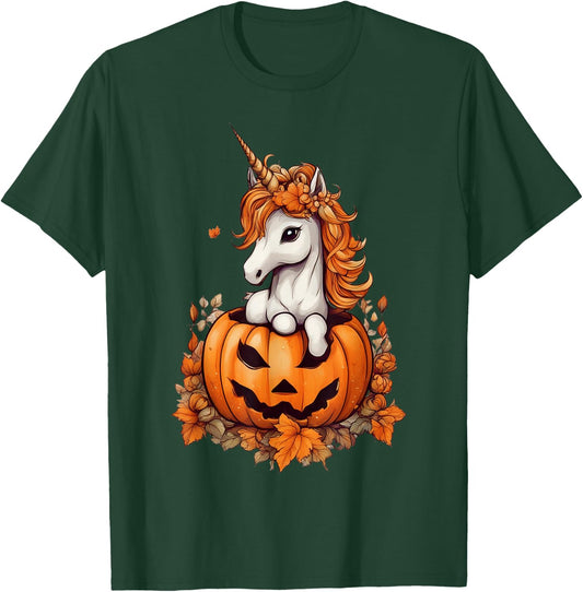 Cute Halloween Anime Kawaii Unicorn Pumpkin Girls T-Shirt - T-Shirt | Forest