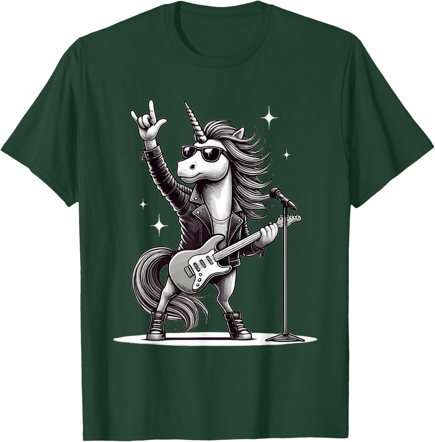 Rock Music & Heavy Metal, Rocker, Guitar, Unicorn, Rock Hand T-Shirt - T-Shirt | Forest