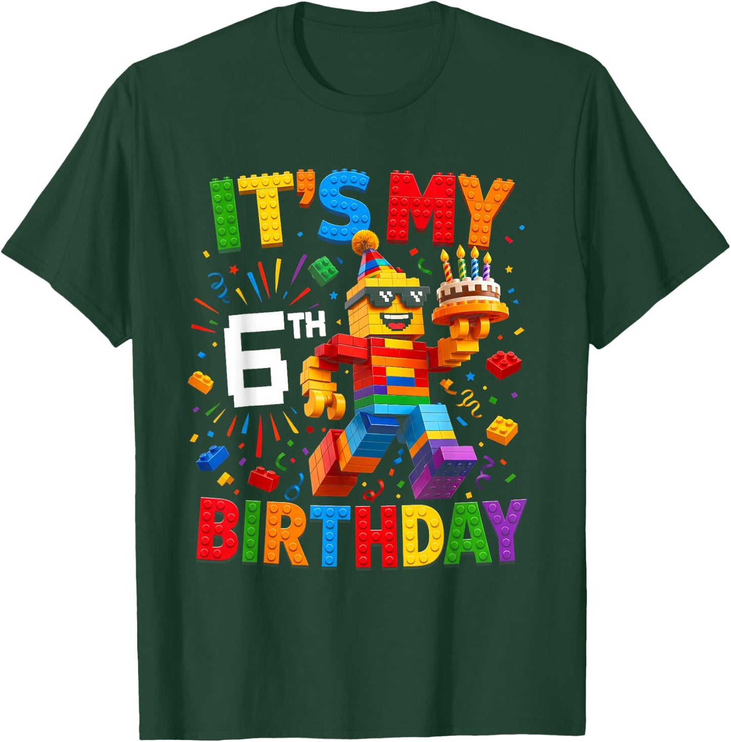 It's My 6th Birthday Building Brick 6 Years Old Boys Kids T-Shirt - T-Shirt | Forest