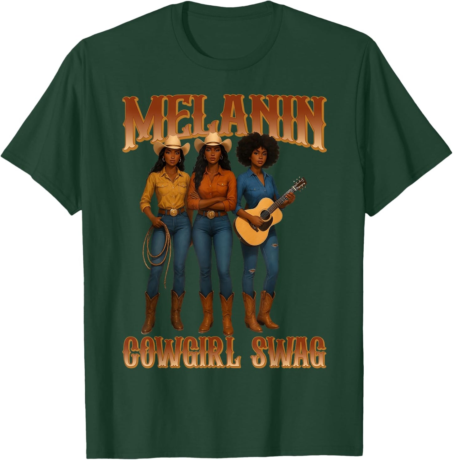 Juneteenth Cowgirls African Melanin Cowgirl Swag Western T-Shirt - T-Shirt | Forest