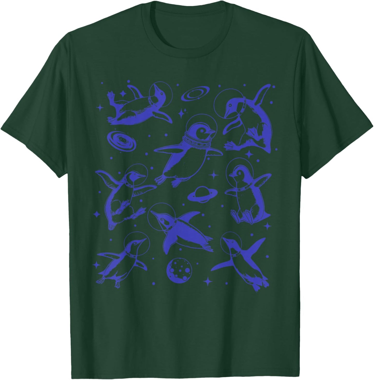 Retro Penguins In Space Astronaut Sea Animal Penguins Lover T-Shirt - T-Shirt | Forest