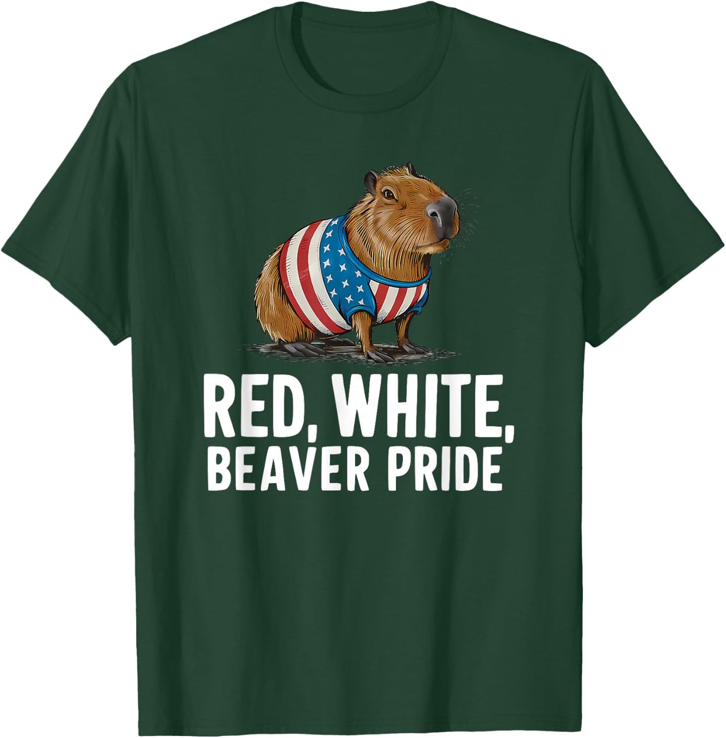 Red White Beaver Pride American Flag Patriotic 4th Of July T-Shirt - T-Shirt | Forest