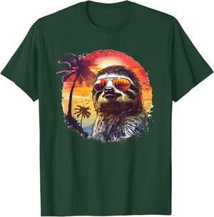 Cool sloth with sunglasses retro sun summer Men Women Girls Kids T-Shirt - T-Shirt | Forest