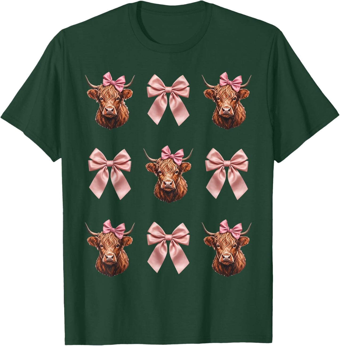 Farm Farmer Scottish Coquette Bow Ribbon Highland Cows T-Shirt - T-Shirt | Forest