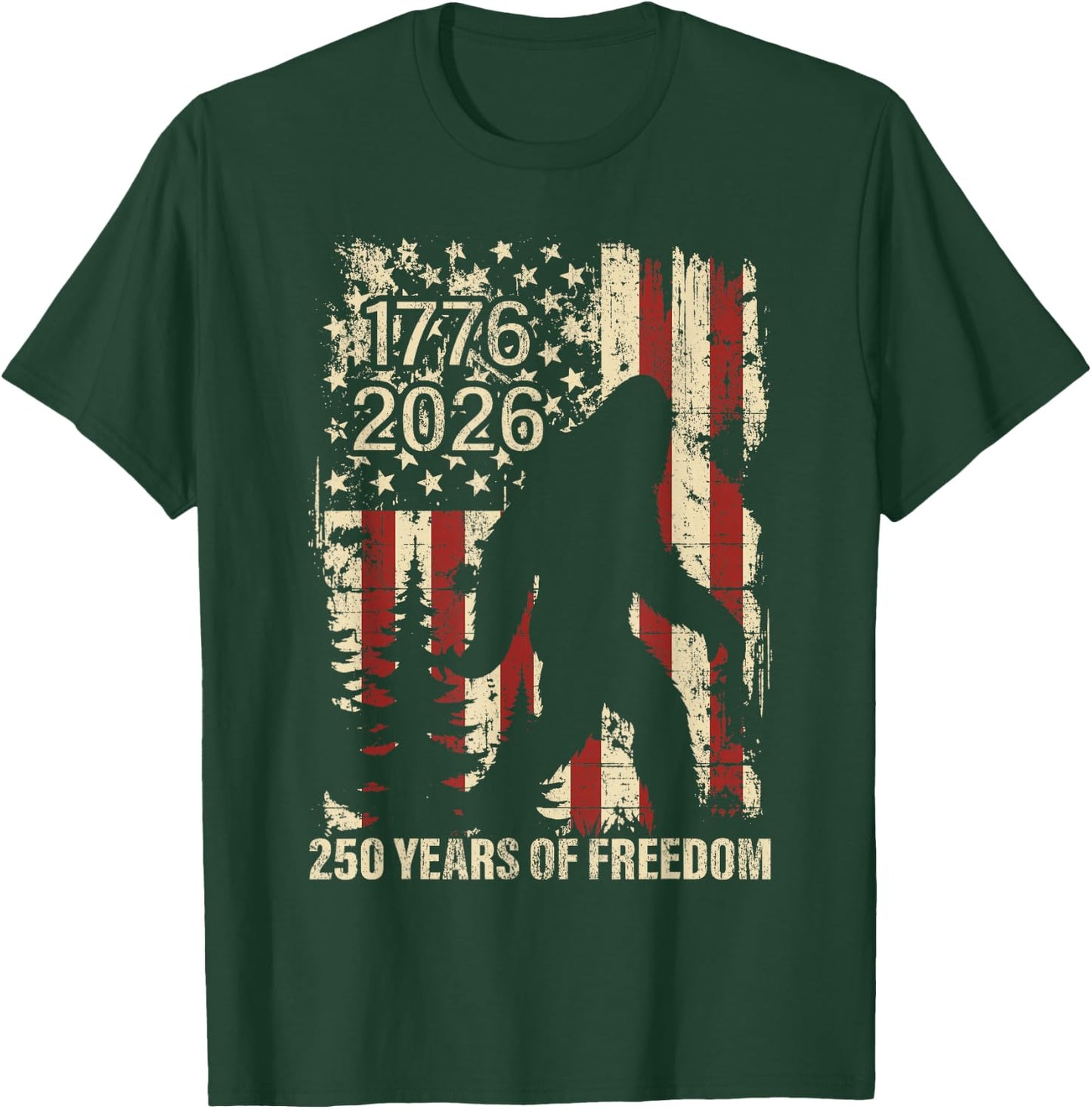 Big Foot Bigfoot Sasquatch American Flag Patriotic 4th July T-Shirt - T-Shirt | Forest