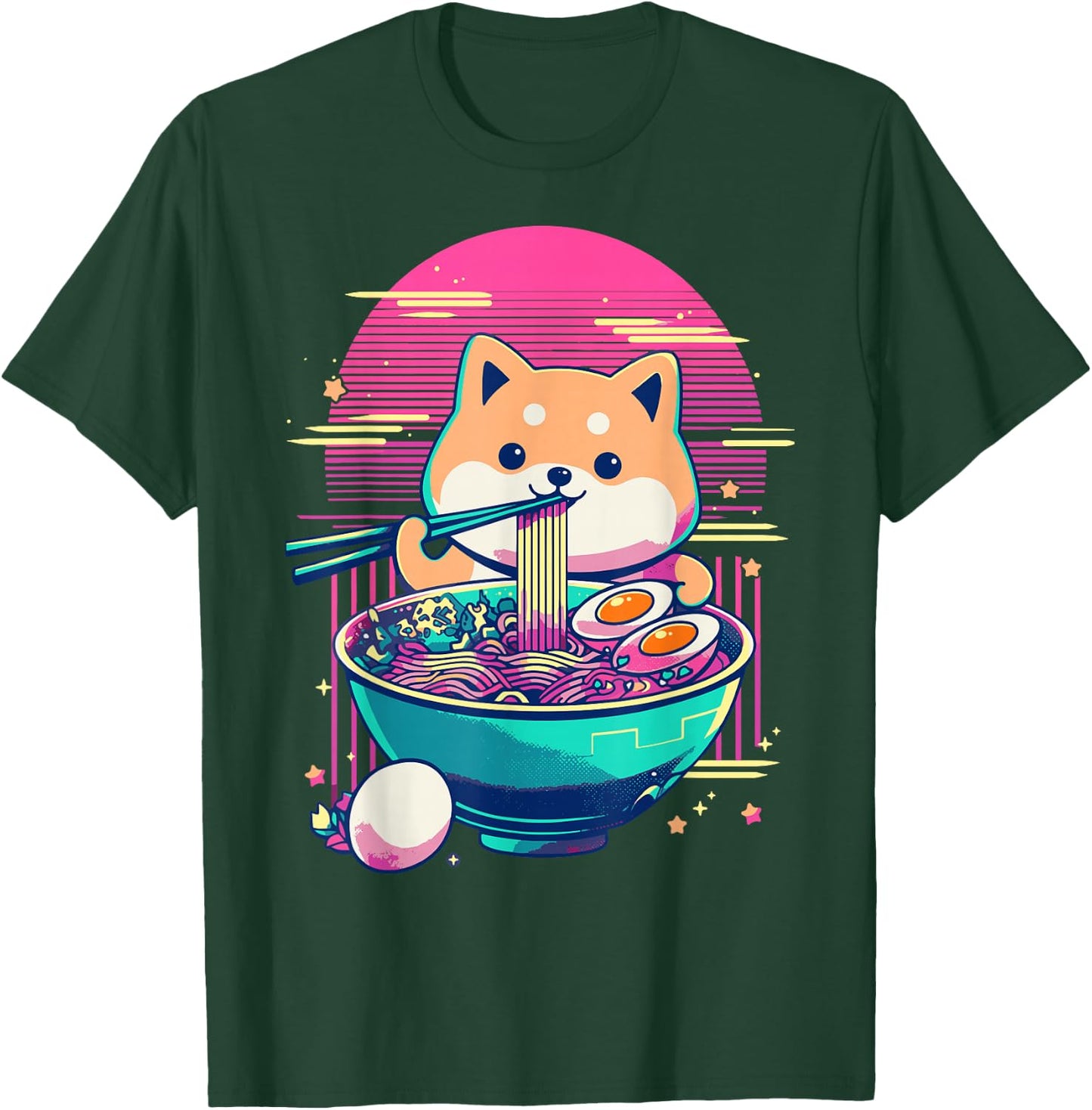 Anime Shiba Inu Eating Ramen Japanese Ramen Japan T-Shirt - T-Shirt | Forest