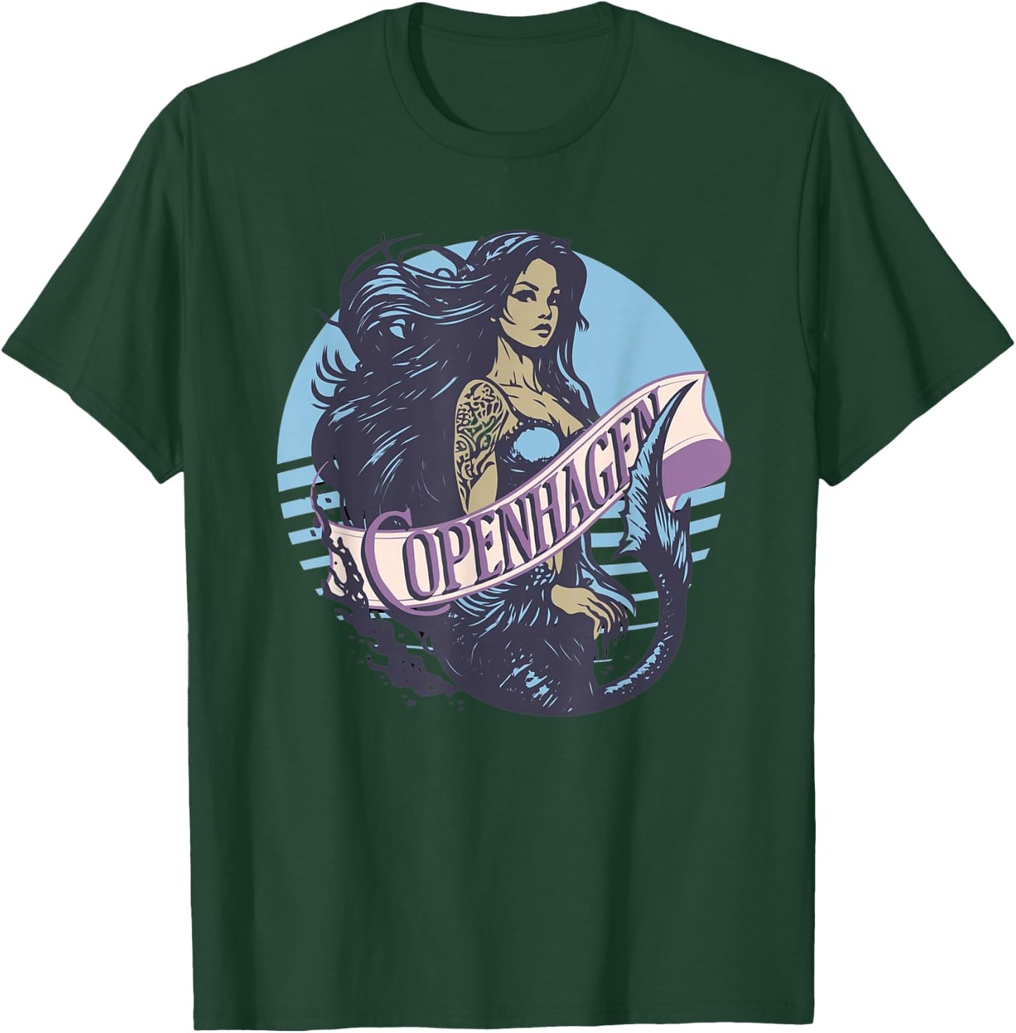 Retro Vintage African American Mermaid Copenhagen Mermaid T-Shirt - T-Shirt | Forest
