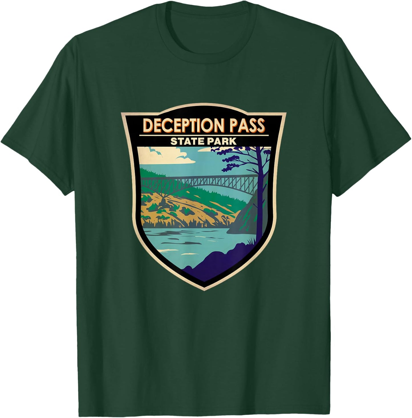 Deception Pass State Park Bridge Washington Vintage T-Shirt - T-Shirt | Forest