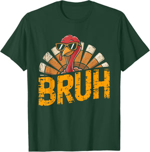 Bruh Funny Thanksgiving Cool Turkey For Boys T-Shirt - T-Shirt | Forest
