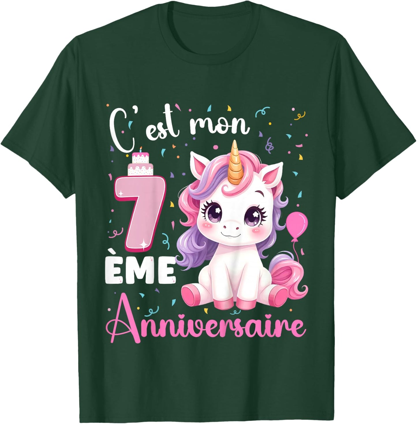 Enfant C'est Mon 7 ème Anniversaire Unicorn Birthday 7 Years , Black, 2 T-Shirt - T-Shirt | Forest