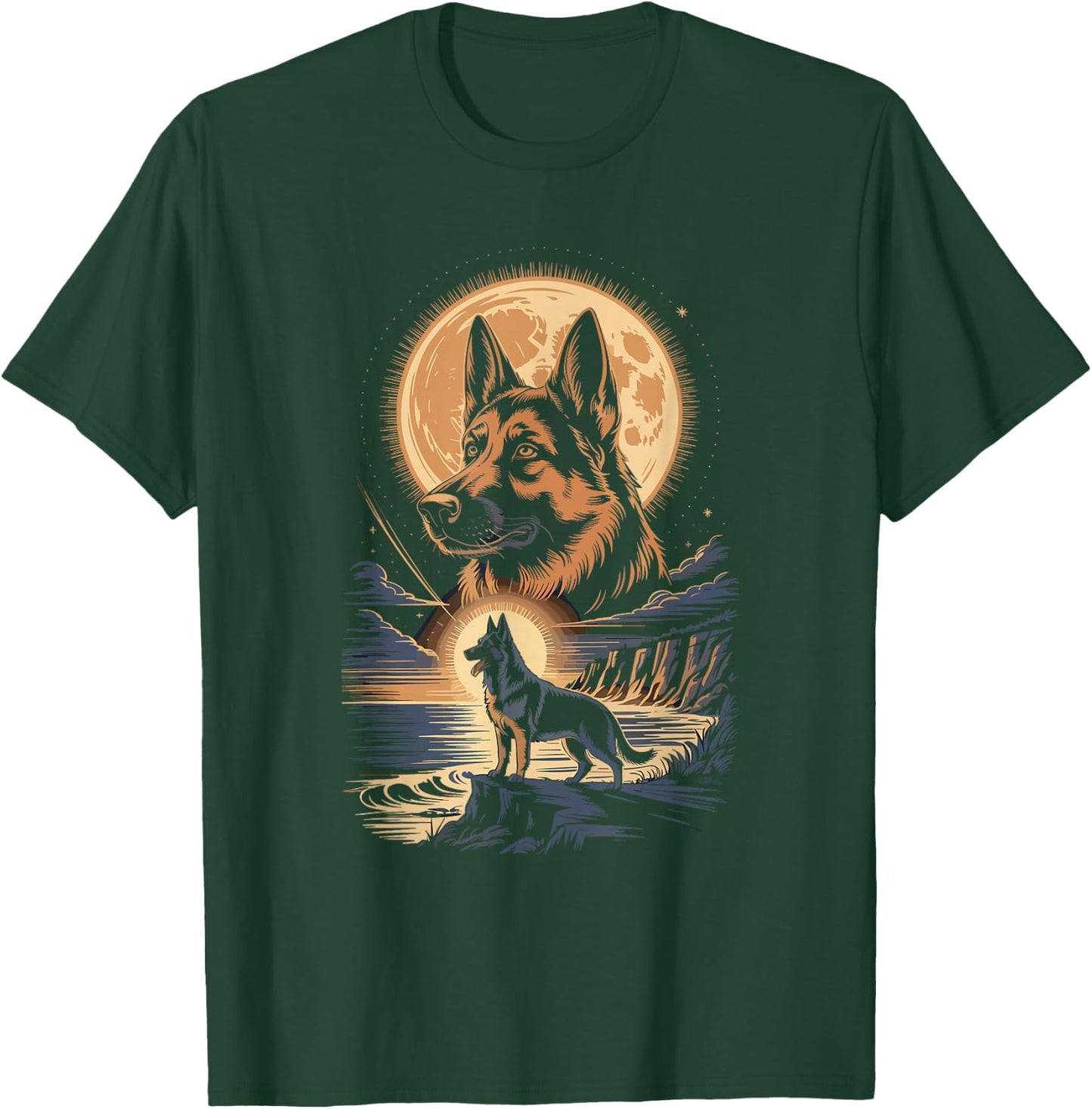 Moonlit Coast German Shepherd Night T-Shirt - T-Shirt | Forest