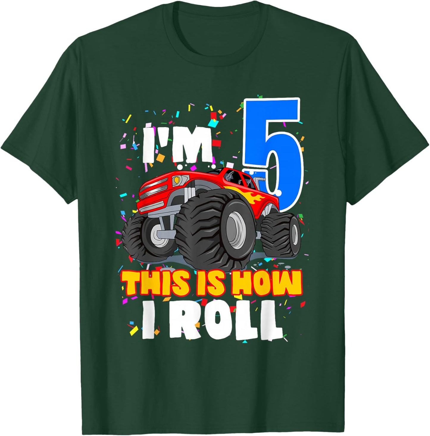 Boys 5 Years Old 5th Birthday Boy Monster Truck Offroad Party T-Shirt - T-Shirt | Forest