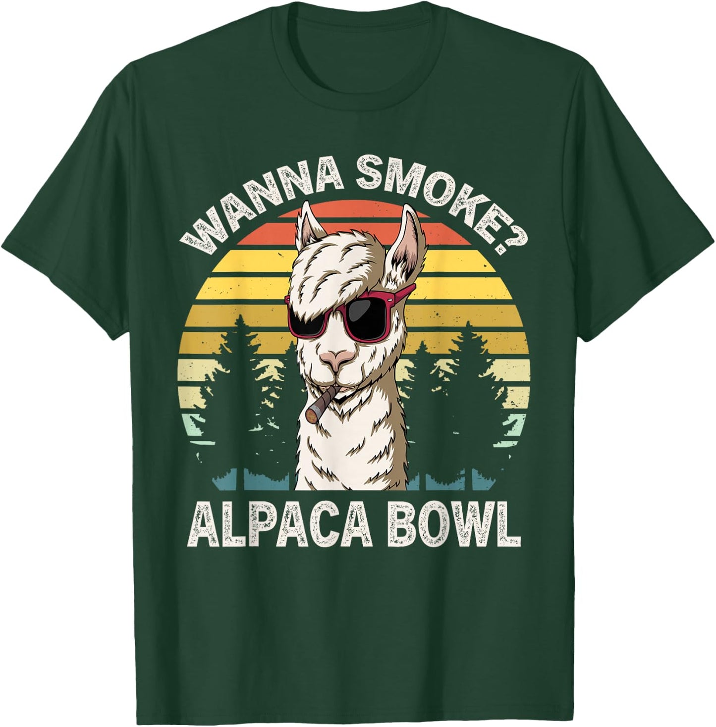 Wanna Smoke Alpaca Bowl Funny Llama Smoking Weed Cannabis T-Shirt - T-Shirt | Forest