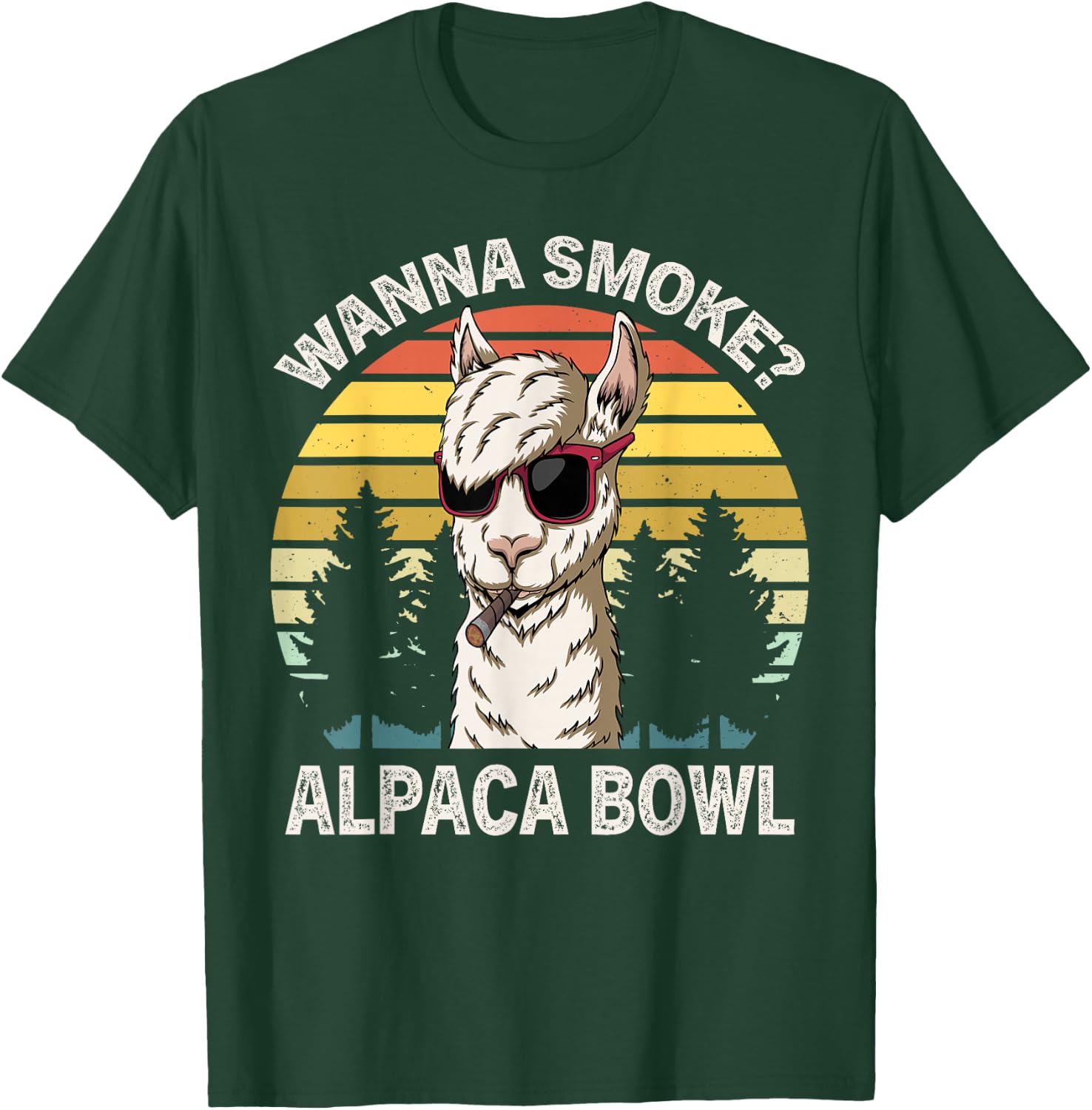 Wanna Smoke Alpaca Bowl Funny Llama Smoking Weed Cannabis T-Shirt - T-Shirt | Forest