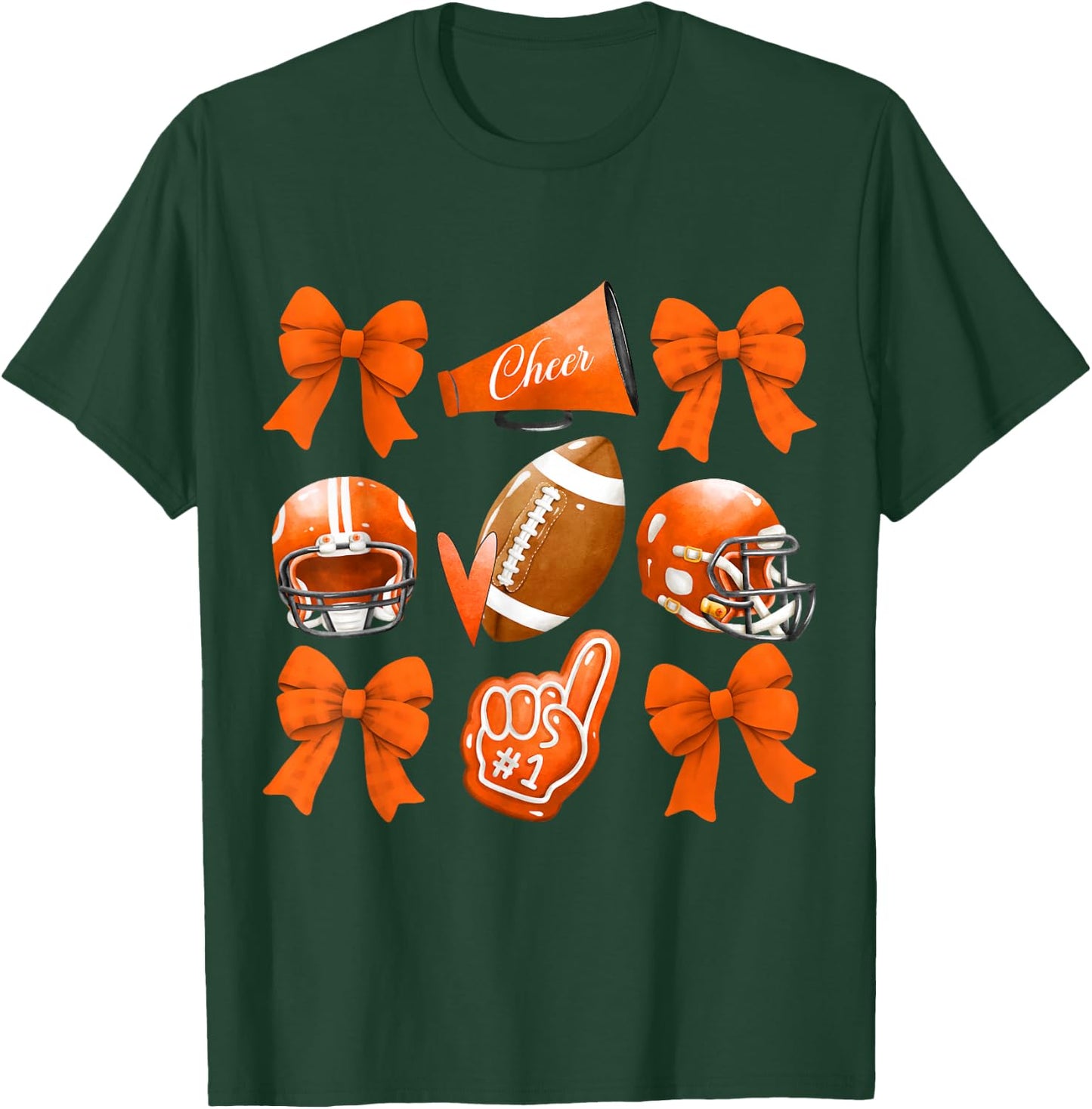Orange Coquette Football Cheer Game Day Women Boy Men T-Shirt - T-Shirt | Forest