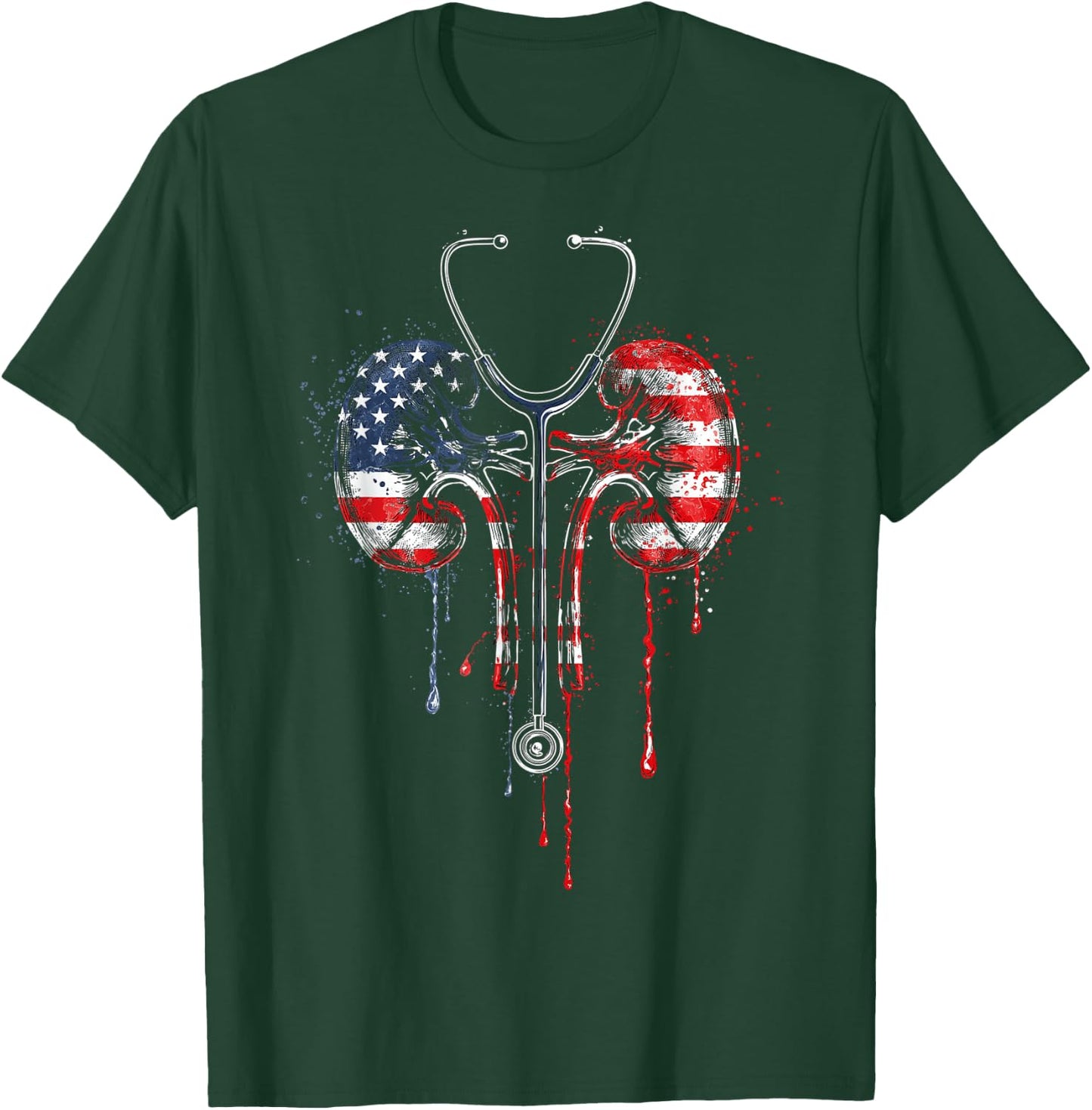 Dialysis Nurse Technician Tech American Flag USA Drip Lover T-Shirt - T-Shirt | Forest