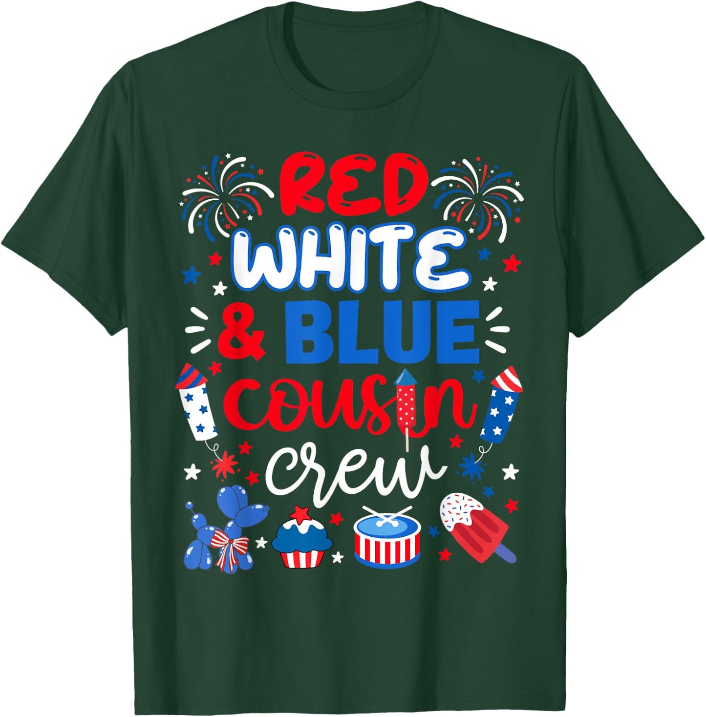 Red White and Blue Cousin Crew 2025 4th July Matching Family T-Shirt - T-Shirt | Forest