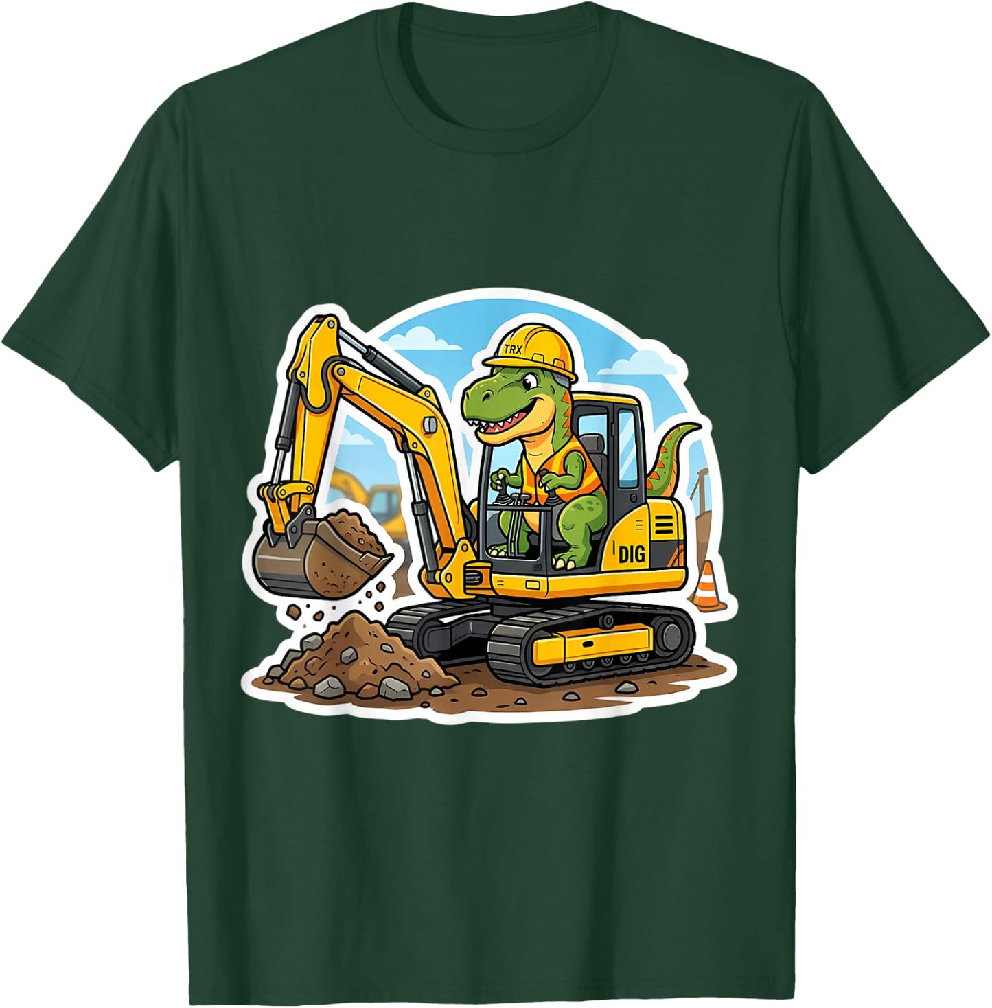 Dinosaur Excavator Operator Dino Boys Kids Heavy Equipment T-Shirt - T-Shirt | Forest