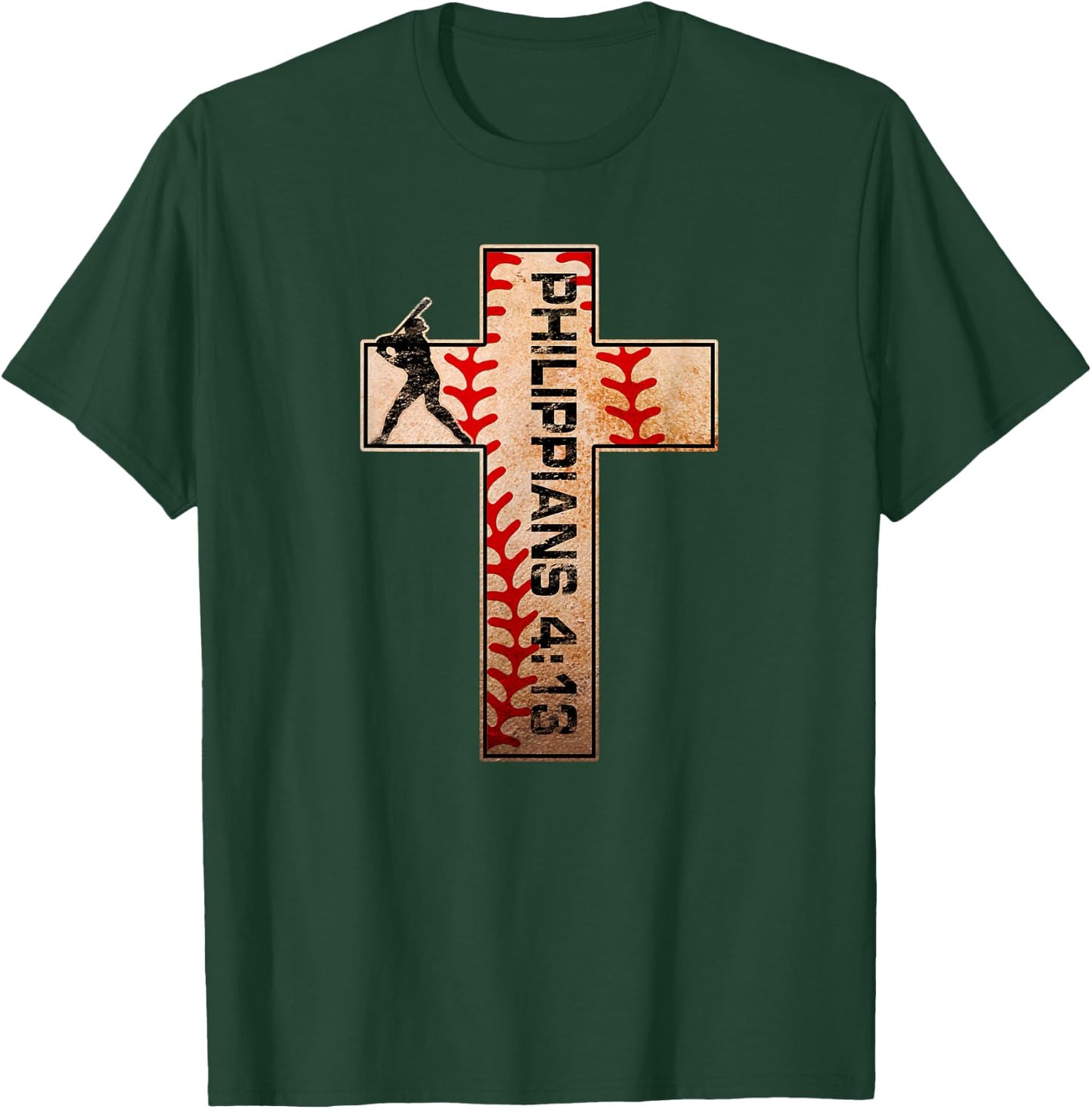 Philippians 4:13 Baseball Cross Christian Faith Jesus Christ T-Shirt - T-Shirt | Forest