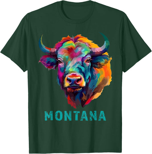 Montana American Bison Lover Graphic Buffalo Souvenir T-Shirt - T-Shirt | Forest