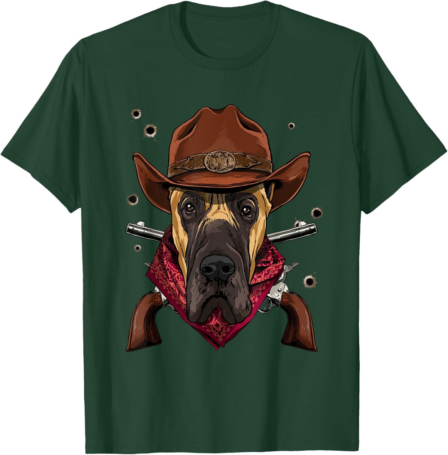 Cowboy Great Dane Western Rodeo Cowboy Hat and Bandana Dog T-Shirt - T-Shirt | Forest