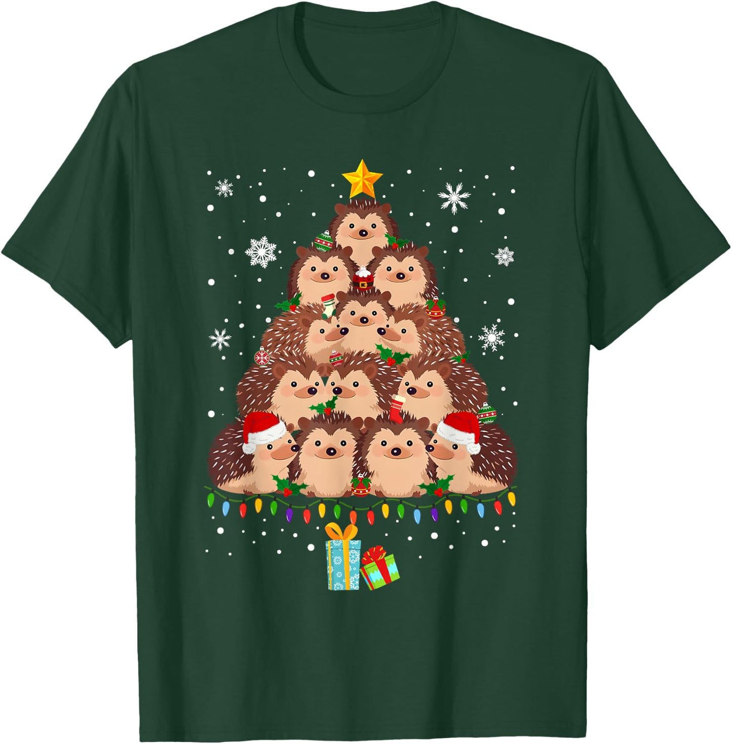 Cute Hedgehog Christmas Tree Funny Pajamas Xmas for Family T-Shirt - T-Shirt | Forest