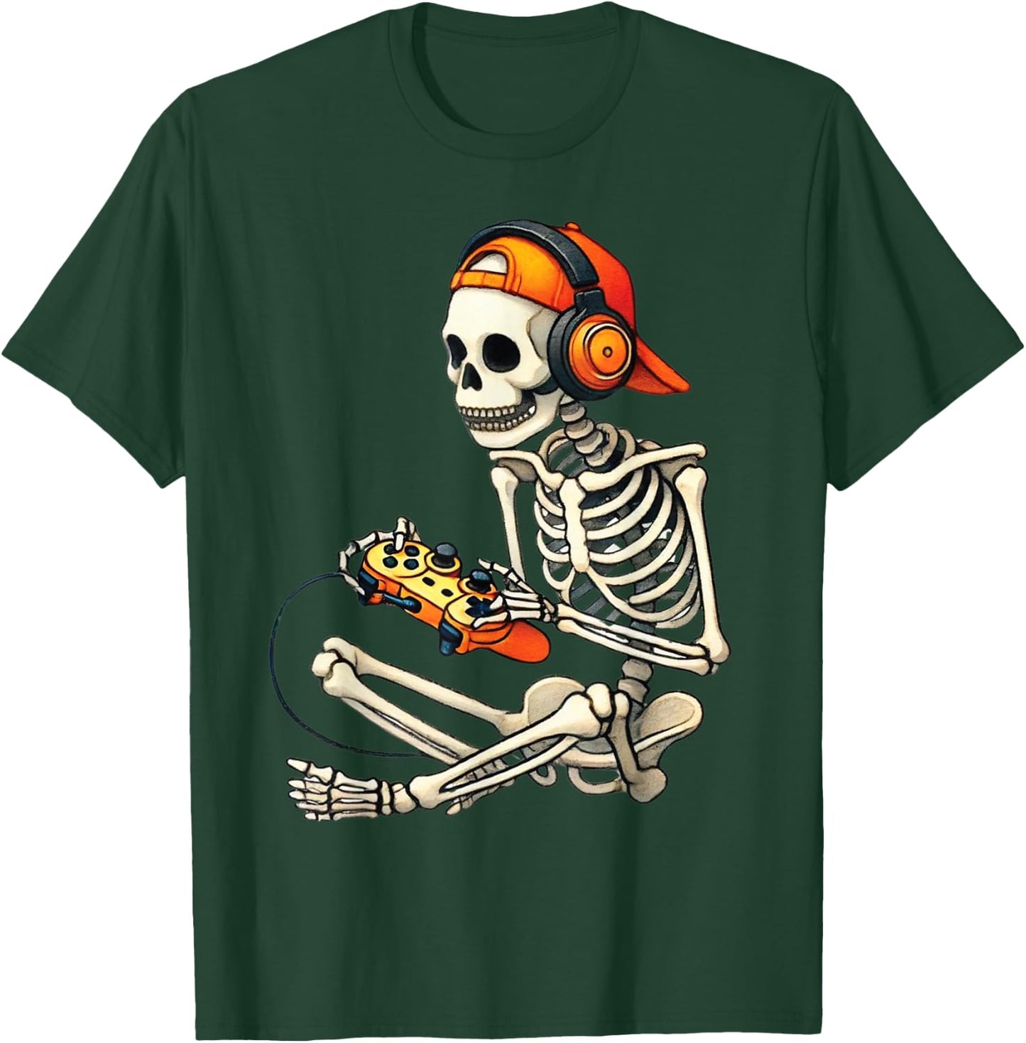 Halloween Skeleton Gamer Video Gaming Boys Men Kids T-Shirt - T-Shirt | Forest