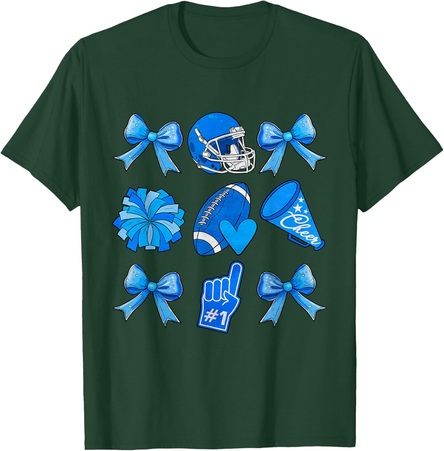 Cheer Football Coquette Bow Game Day Cheerleader Blue T-Shirt - T-Shirt | Forest