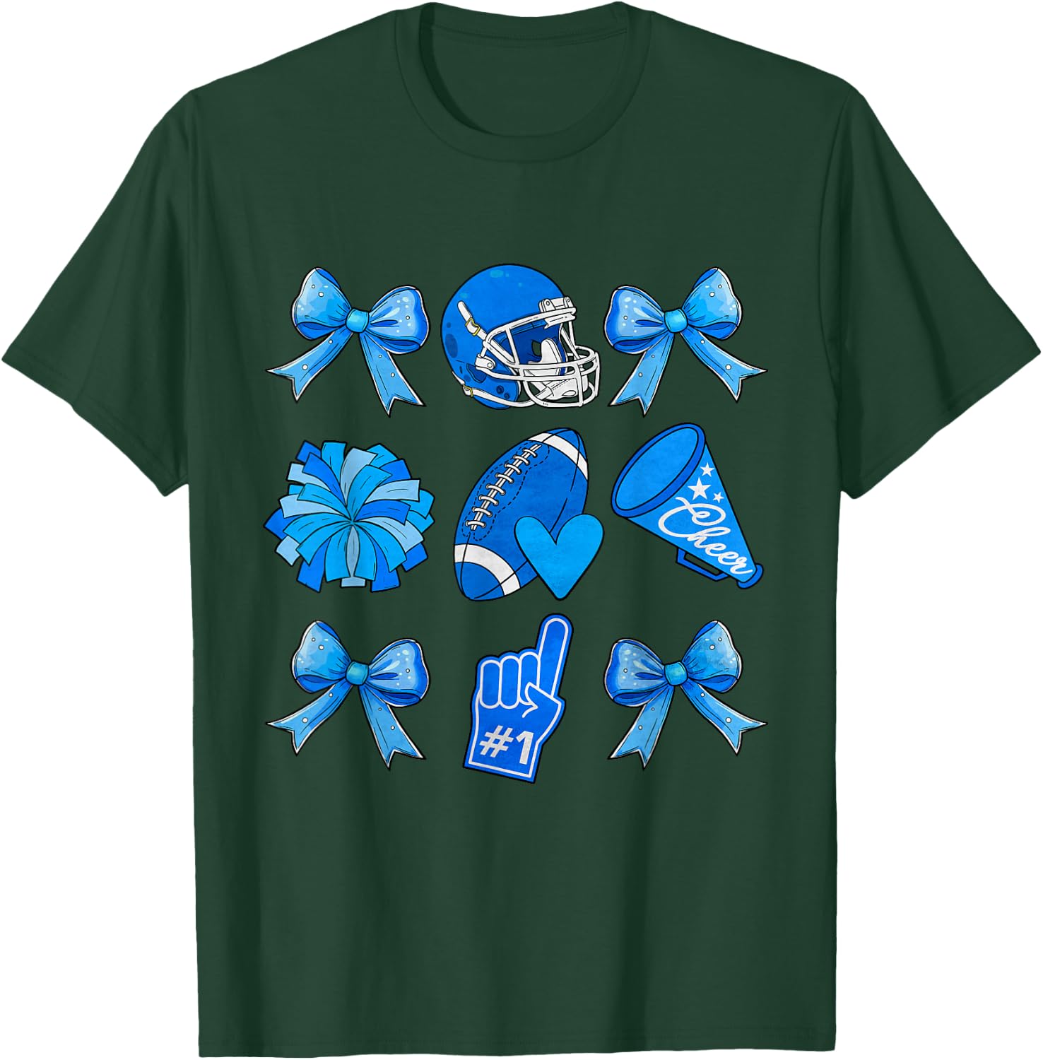 Cheer Football Coquette Bow Game Day Cheerleader Blue T-Shirt - T-Shirt | Forest