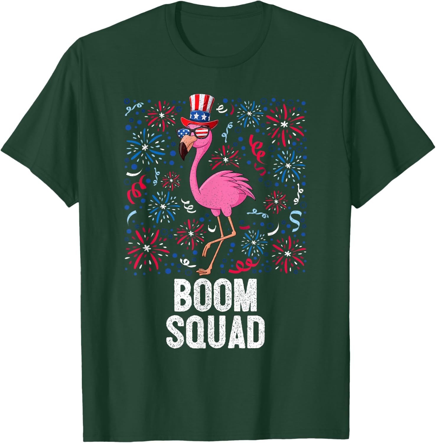 4th Of July Boom Squad Flamingo US Flag Patriotic Fireworks T-Shirt - T-Shirt | Forest