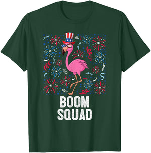 4th Of July Boom Squad Flamingo US Flag Patriotic Fireworks T-Shirt - T-Shirt | Forest