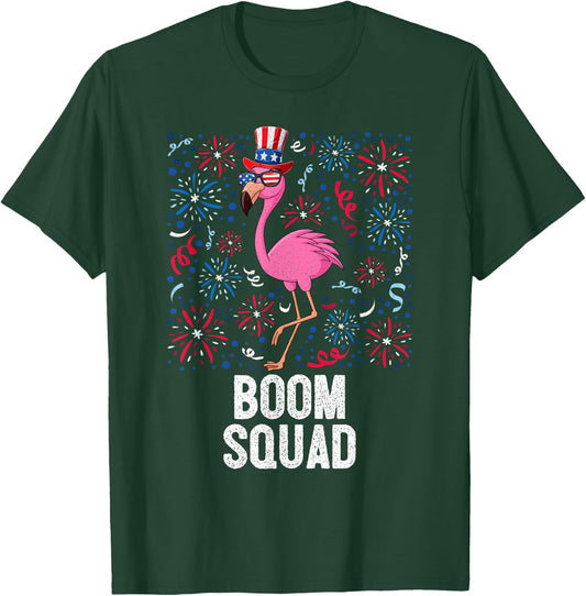 4th Of July Boom Squad Flamingo US Flag Patriotic Fireworks T-Shirt - T-Shirt | Forest