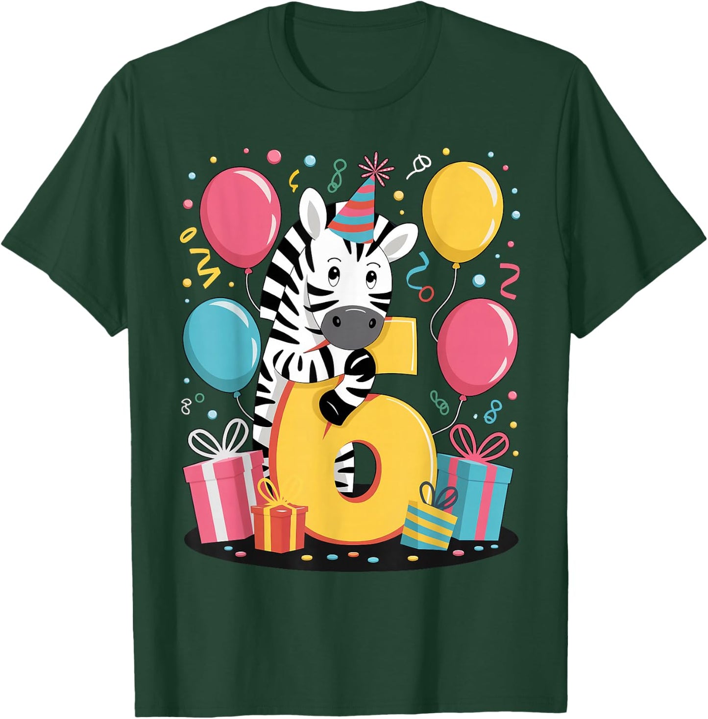 Zebra 6th Birthday Boys Girls 6 Years Sixth Sixth Zebra T-Shirt - T-Shirt | Forest