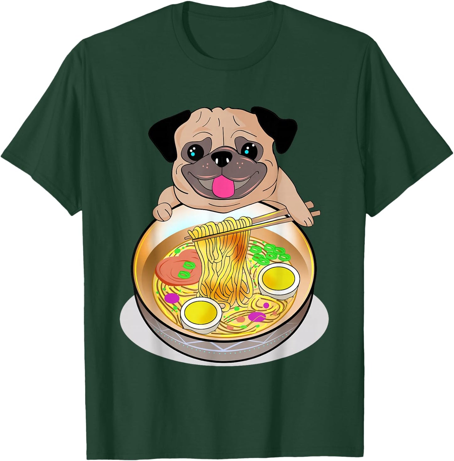 Ramen Noodles Pug Dog Lover Kawaii Japanese Anime Gift T-Shirt - T-Shirt | Forest