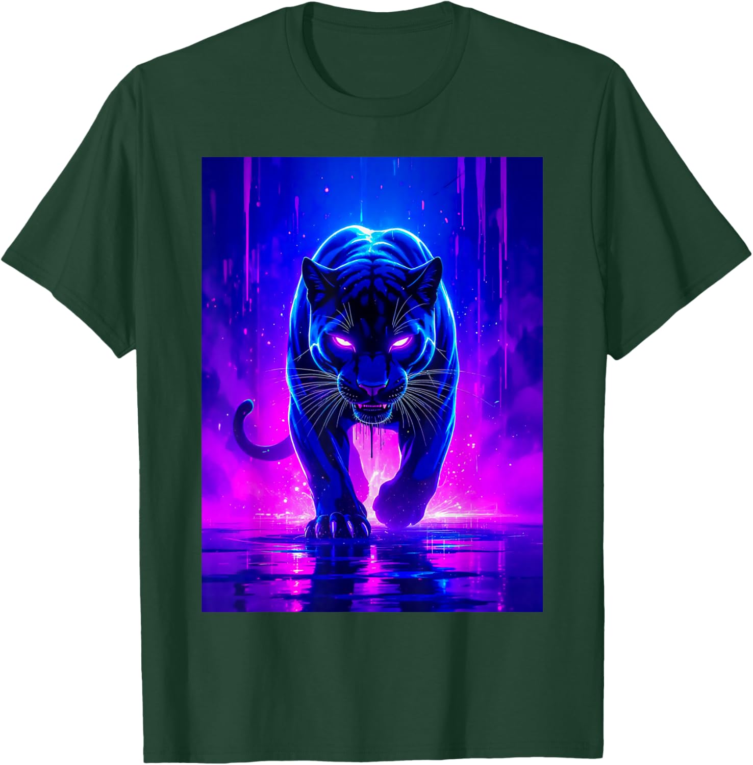 Une panthère féroce Brille dans des Flammes électriques Violettes et Roses T-Shirt - T-Shirt | Forest