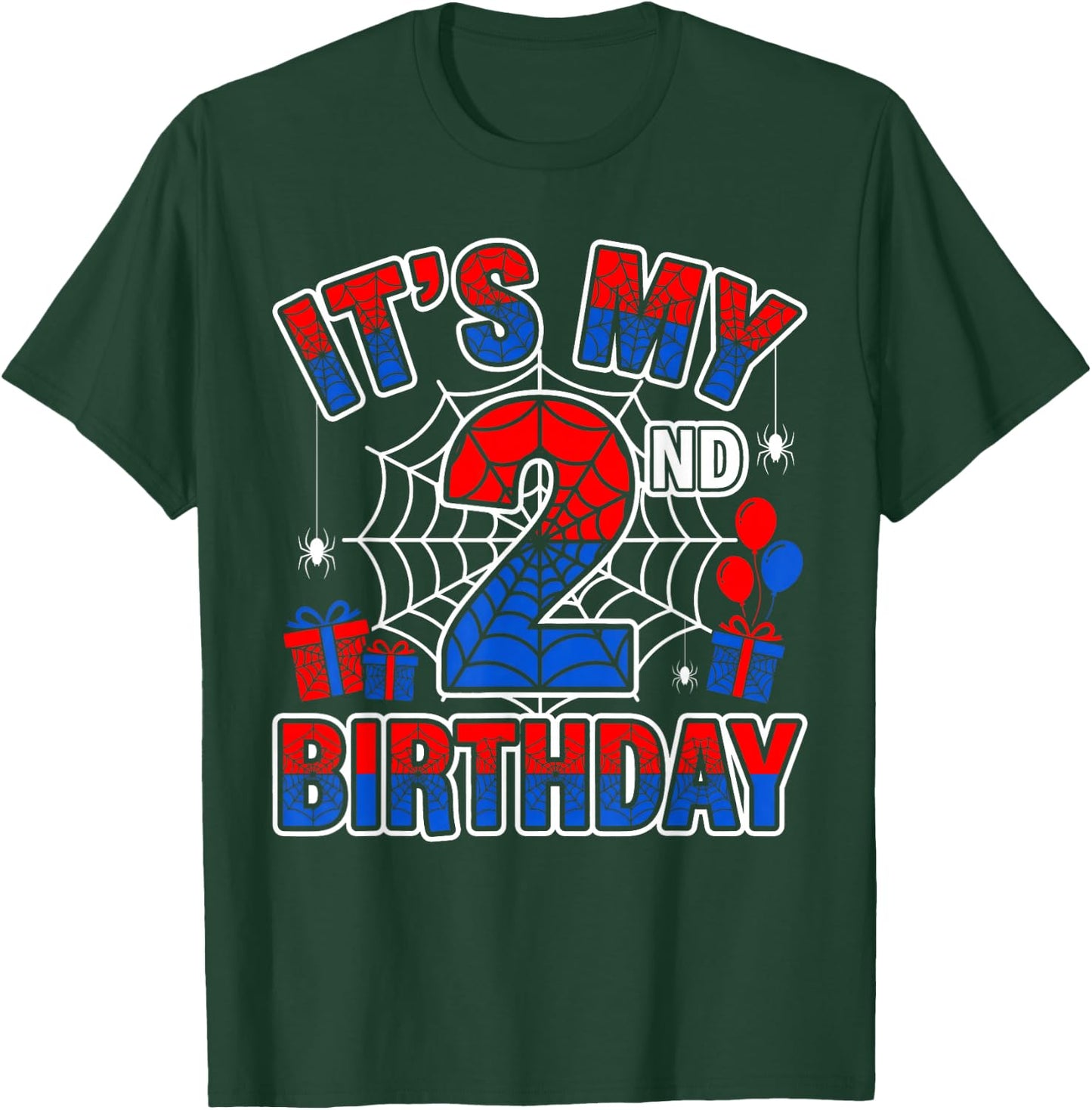 Its My 2nd Birthday Boy 2 Year Old Spider Web Birthday Party T-Shirt - T-Shirt | Forest