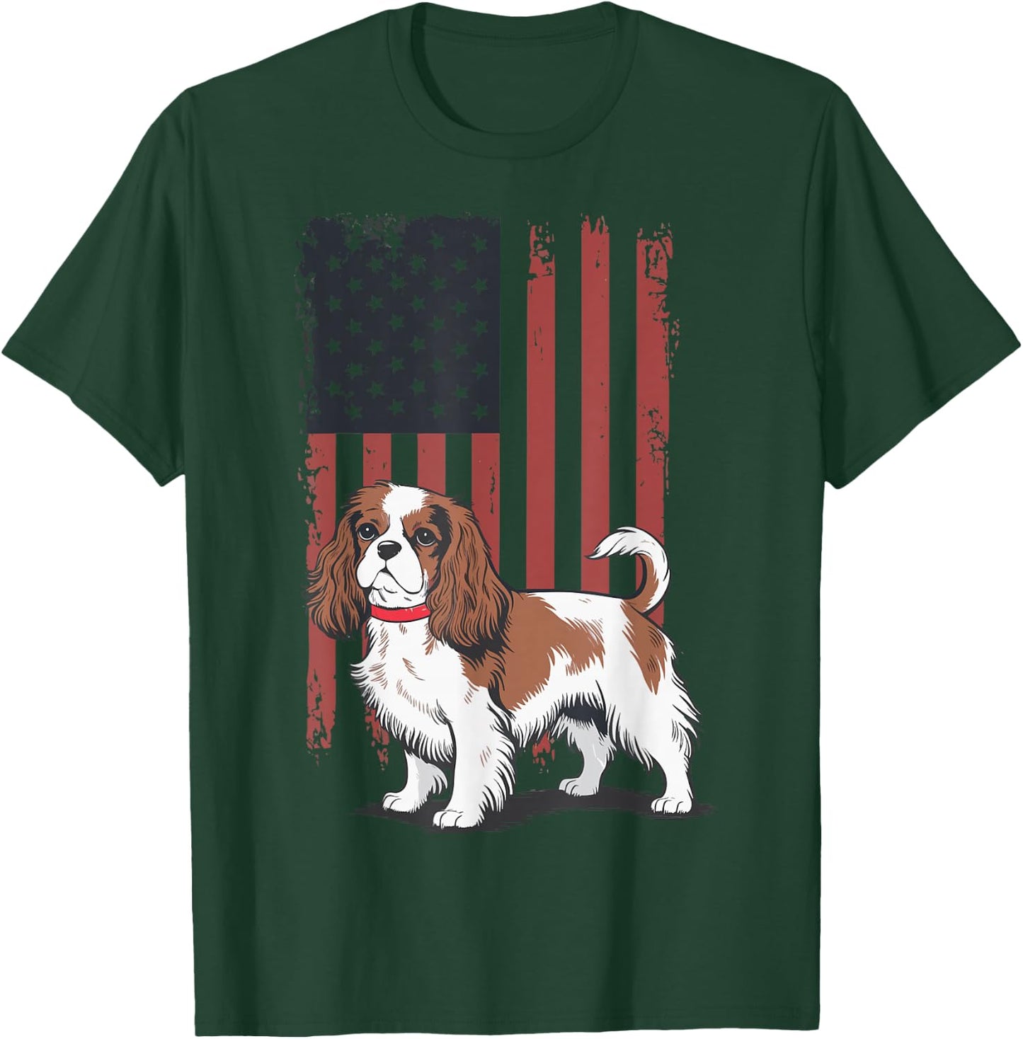 Cavalier King Charles Spaniel USA Flag T-Shirt - T-Shirt | Forest