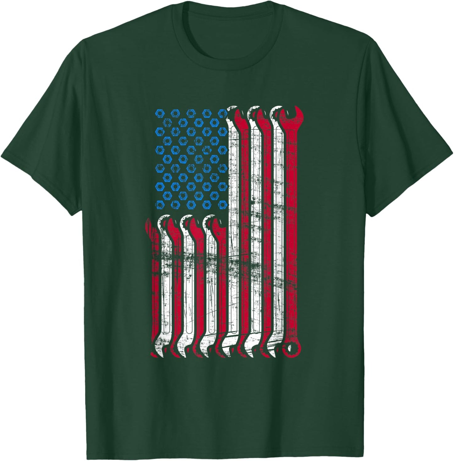 American Flag Mechanic Combination Wrenches Gift Girls Kids Men T-Shirt - T-Shirt | Forest