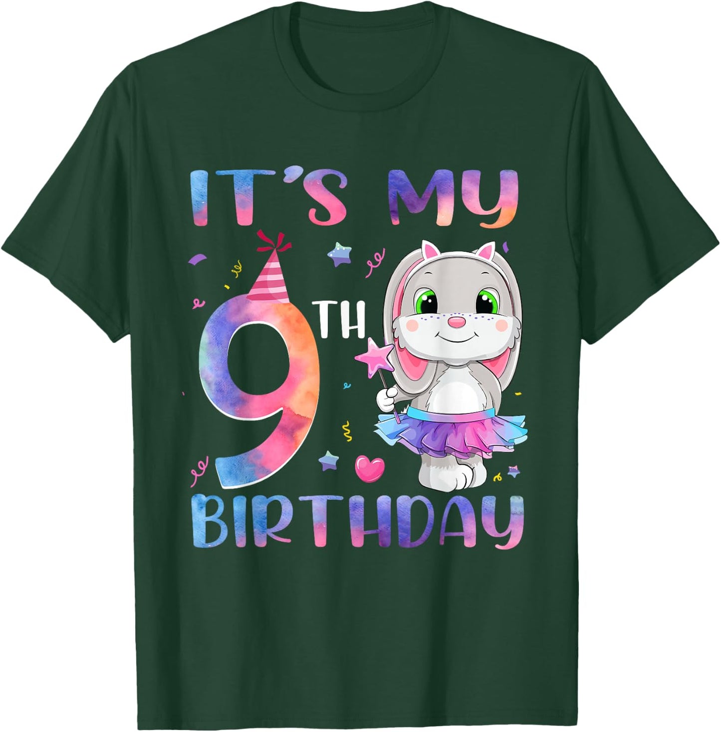 It's My 9th Birthday Bunny Rabbit 9 Years Old Boy Girl T-Shirt - T-Shirt | Forest