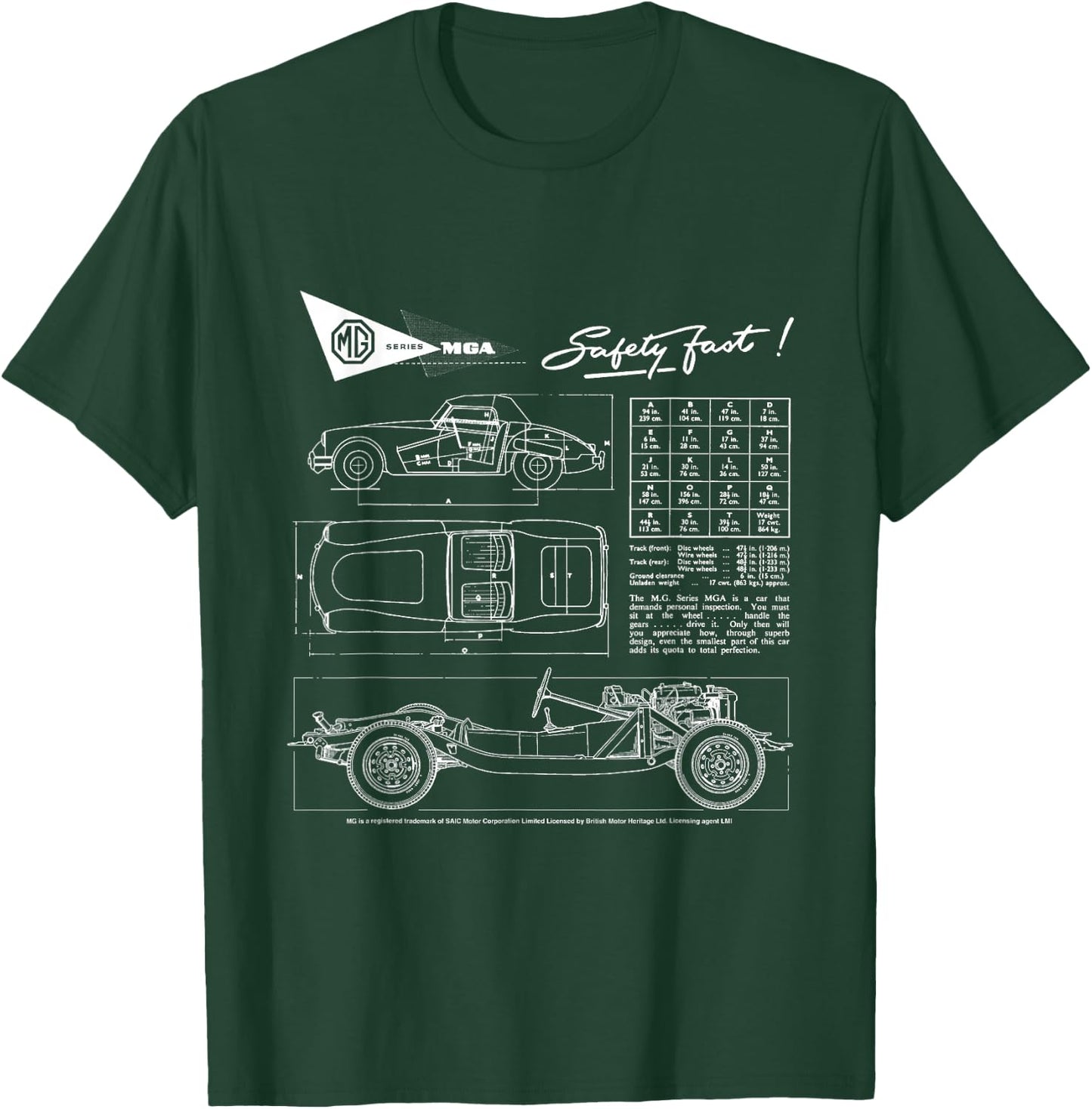 BMH MG MGA Retro Sports Car Technical Drawing T-Shirt - T-Shirt | Forest
