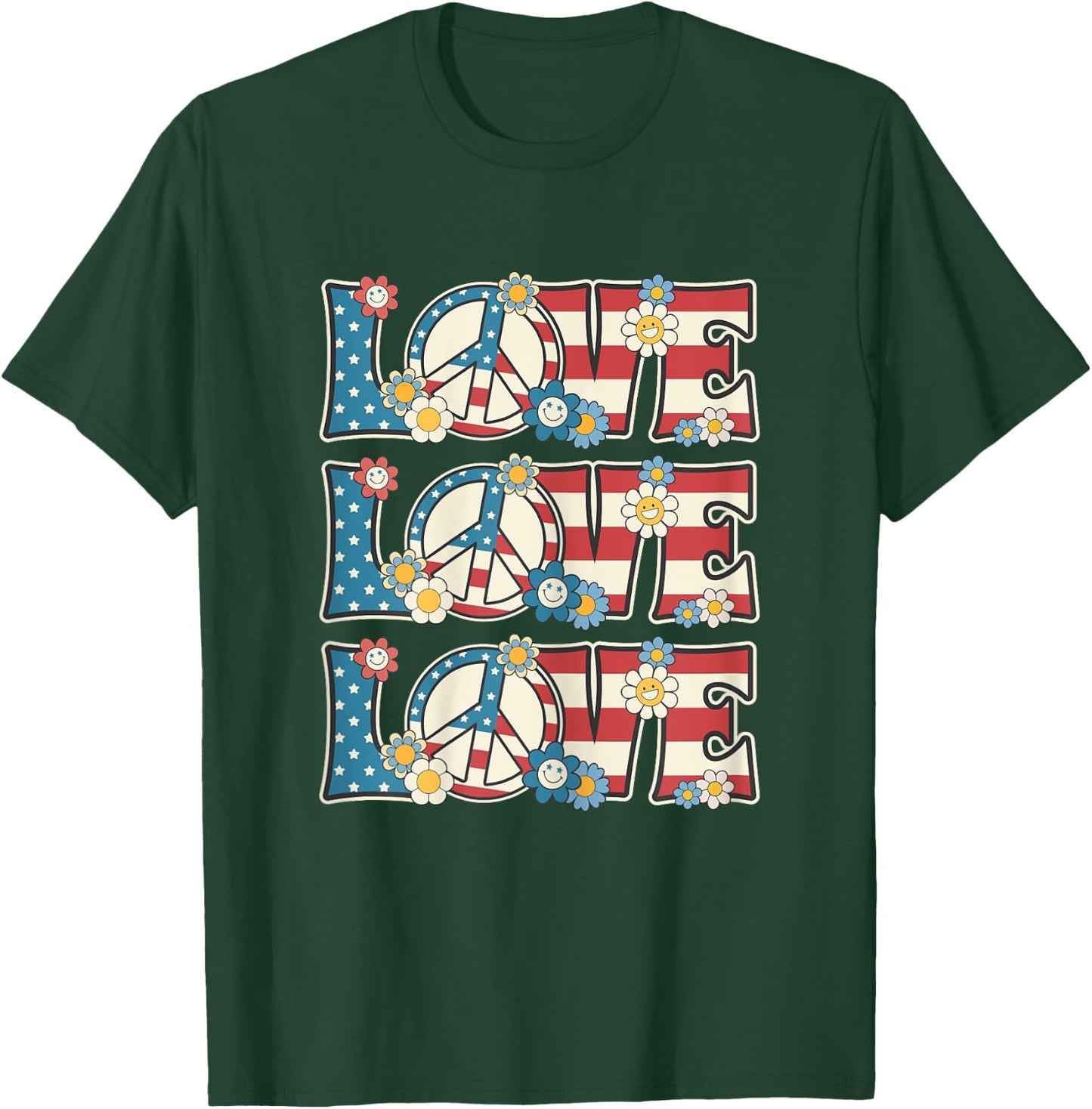 Peace Love Women Girls 60s 70s Hippie Outfit Patriotic Hippy T-Shirt - T-Shirt | Forest