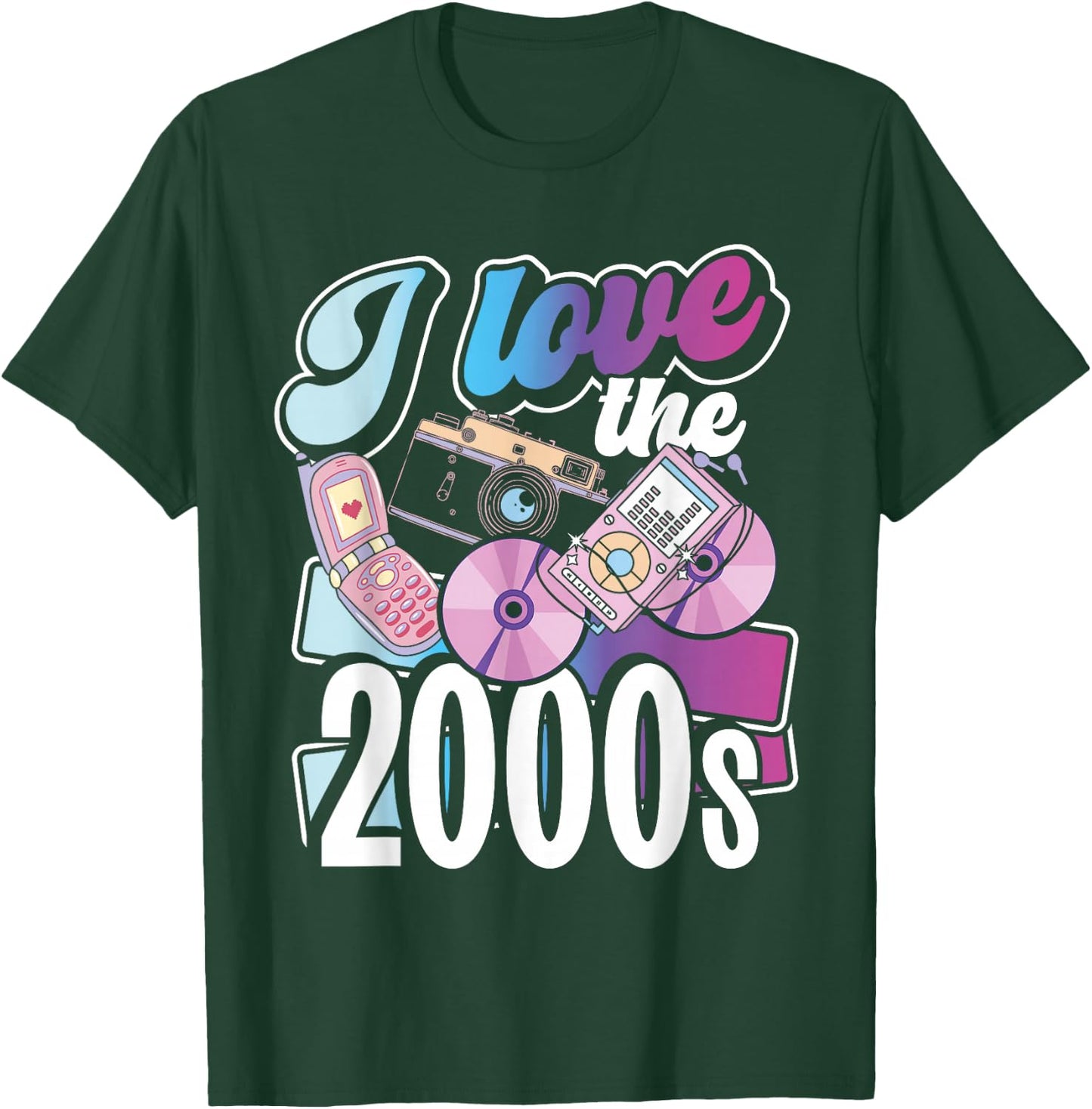 2000er Jahre Flip Phones Und Tech Designs I Love The 2000s Black Small -Adults Regular Fit Short Sleeve Cotton 60% Polyester 40% Novelty Retro 2000s Nostalgia T-Shirt - T-Shirt | Forest