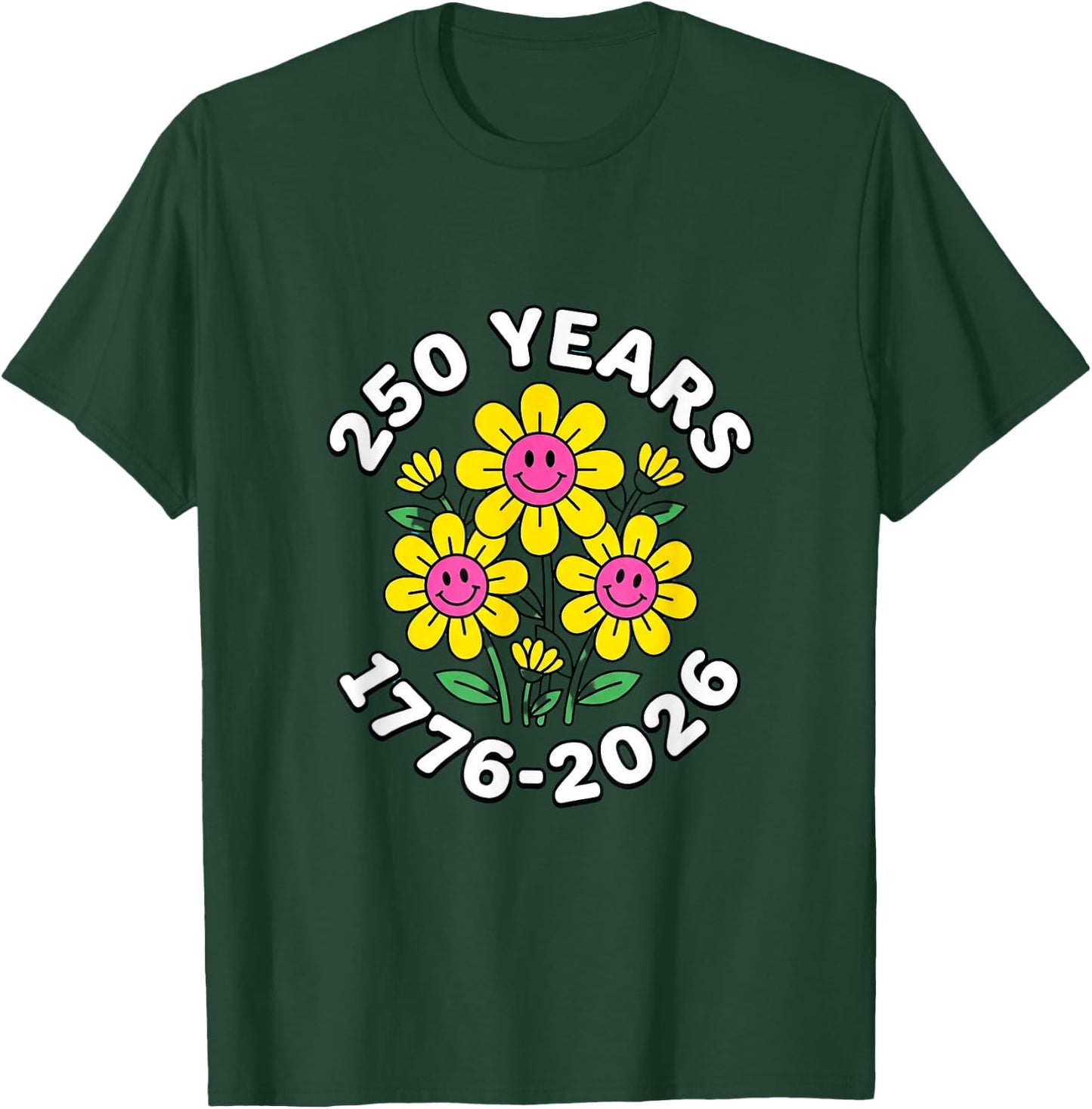 250 Years 250th Anniversary Retro Flowers T-Shirt - T-Shirt | Forest