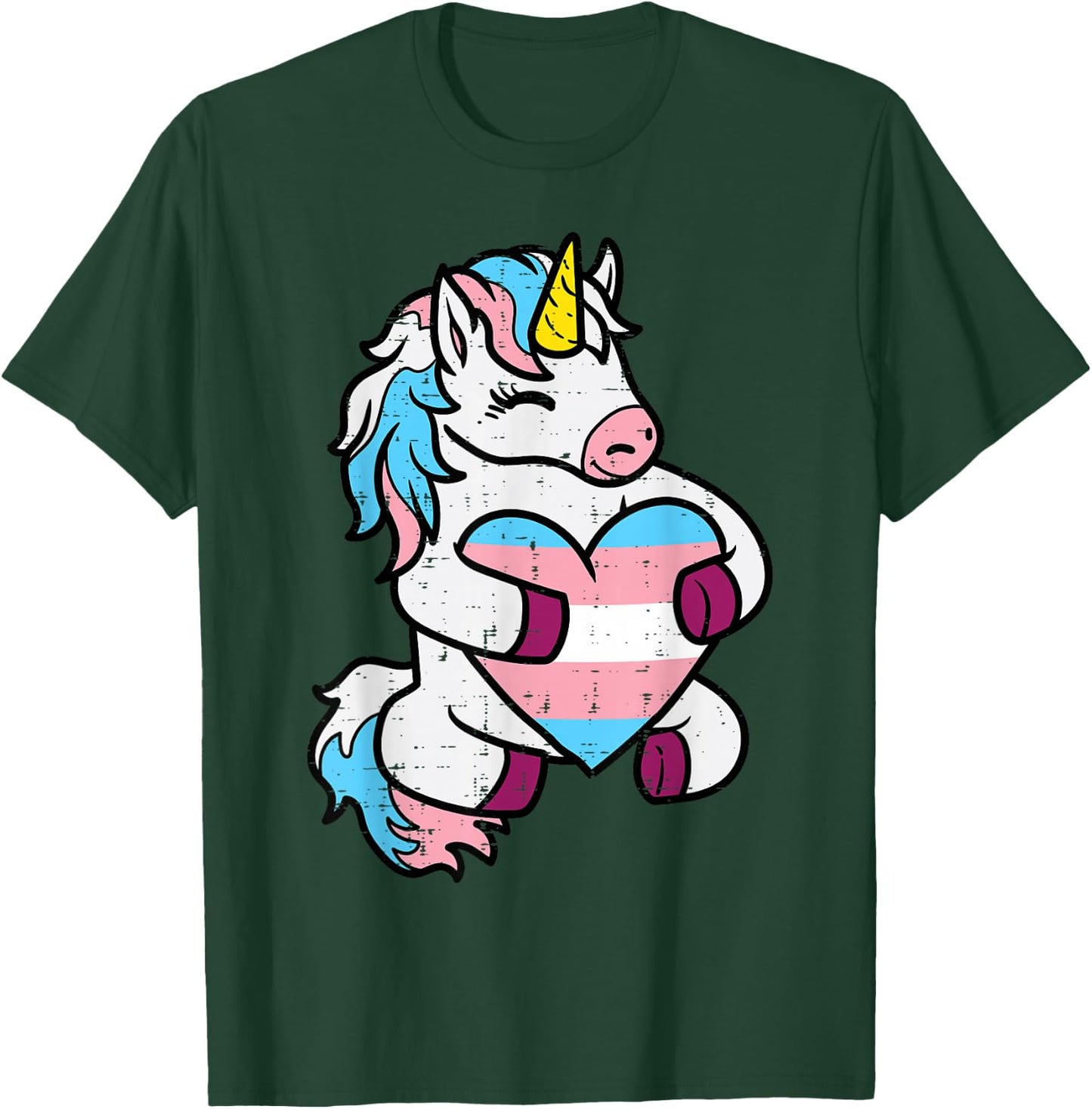 Trans Unicorn Heart Transgender Pride Flag Lgbt Women Girls T-Shirt - T-Shirt | Forest