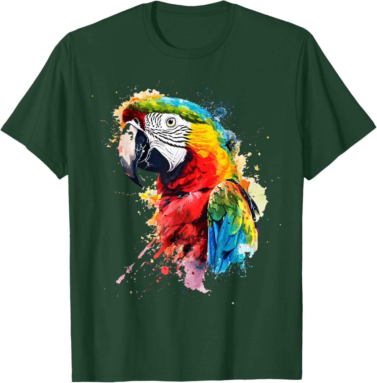 Colourful Parrot Watercolor , White T-Shirt - T-Shirt | Forest