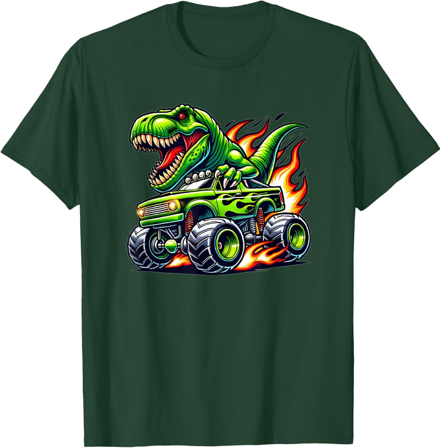 Monster Truck Dinosaur Birthday Party Monster Truck Boy T-Shirt - T-Shirt | Forest